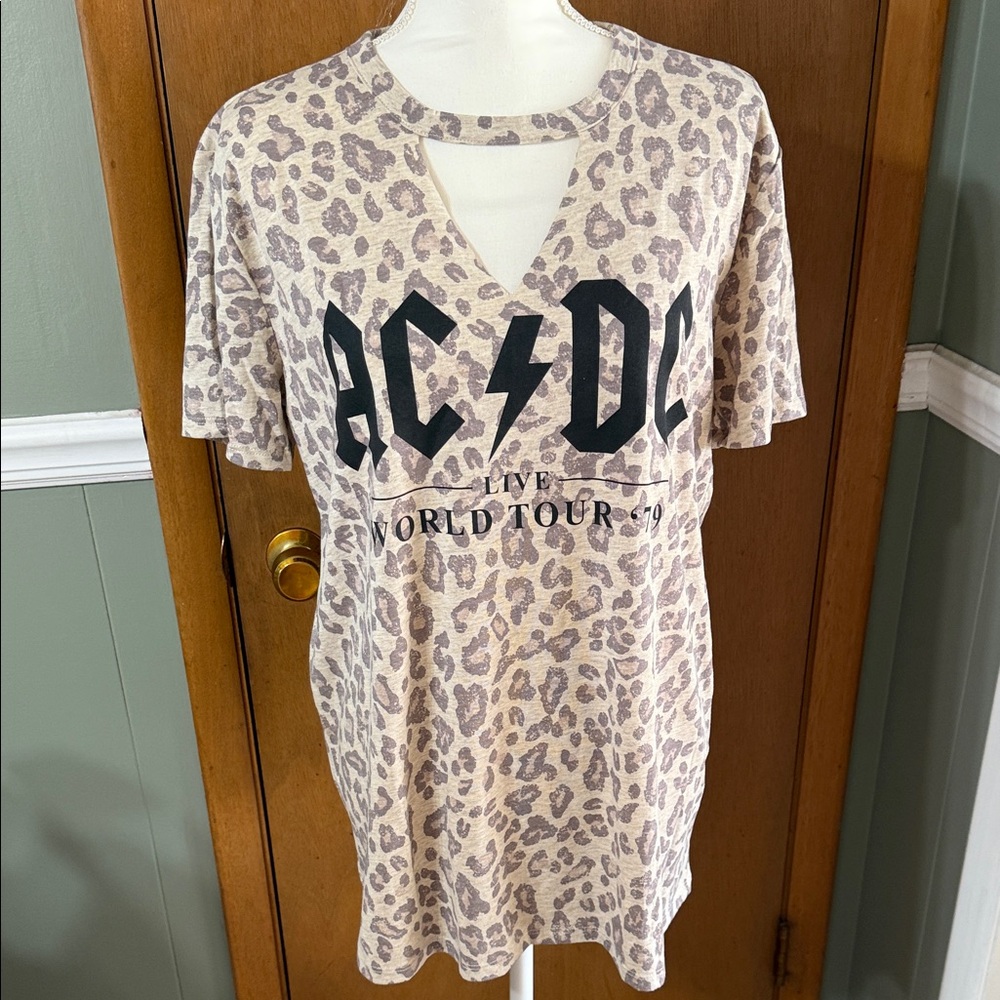 AC/DC Beige Leopard Print Short Sleeve Tee